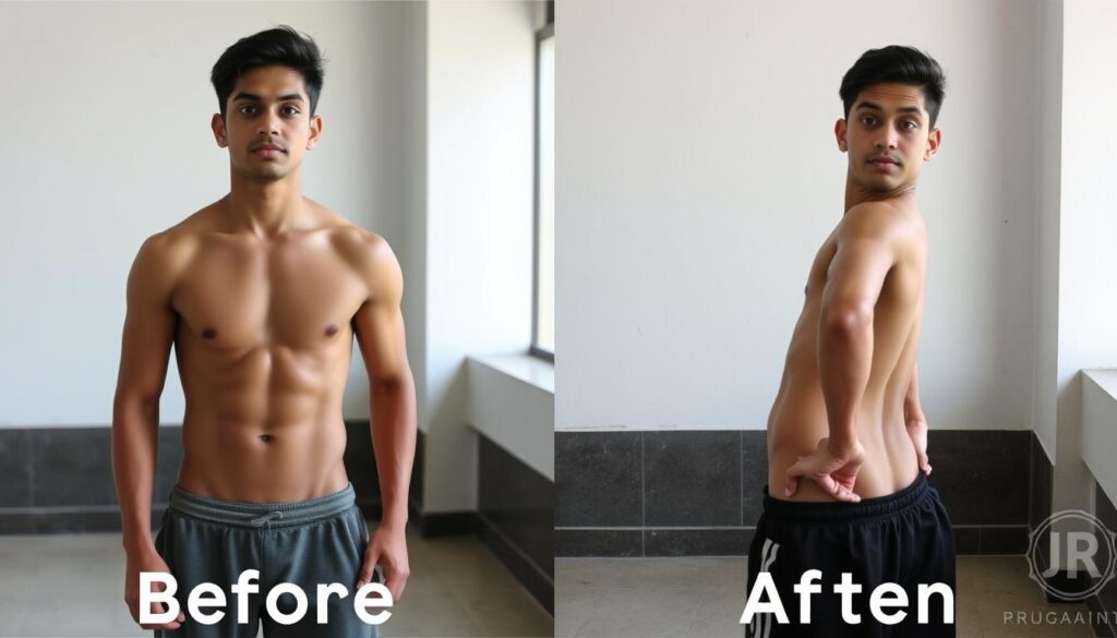 Transformasi tubuh sebelum dan sesudah program Bodyweight Training